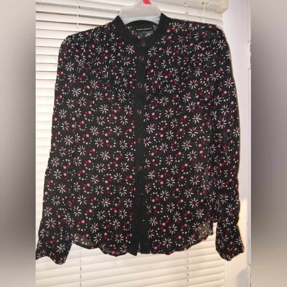 Emporio Armani Black Blouse with Pink, Red and Cream Floral Dots